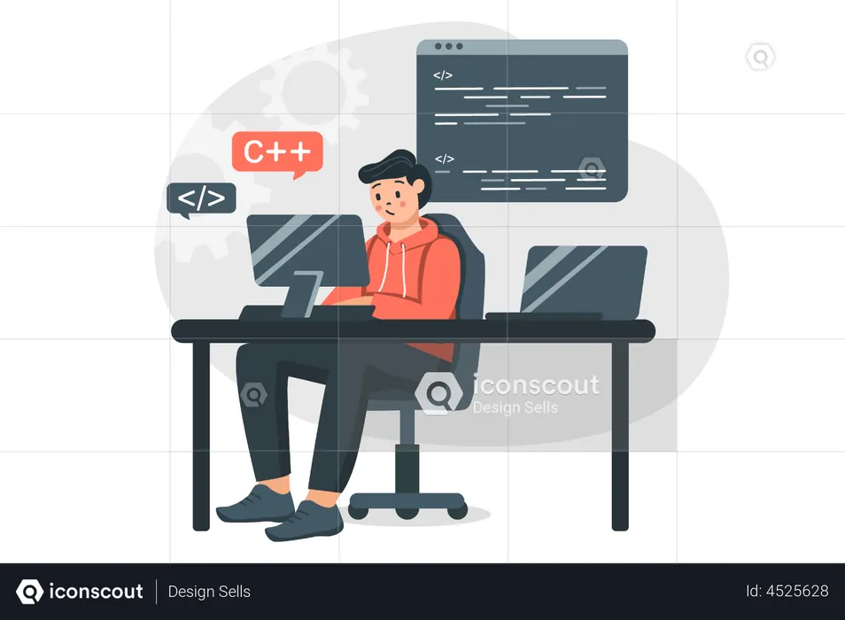 C programmer coding on computer  Illustration