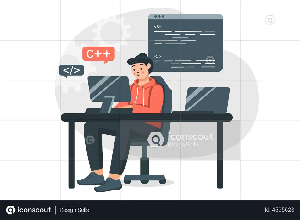 C-Programmierer codiert am Computer  Illustration