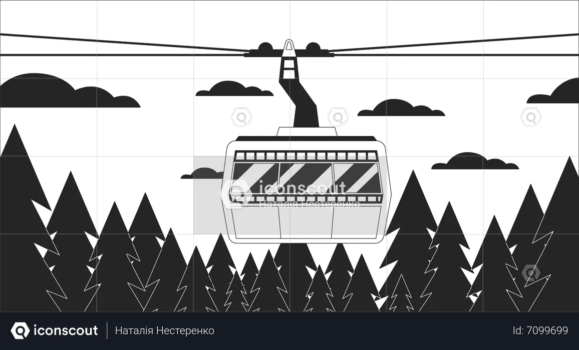 Cabin ropeway above forest skyline  Illustration