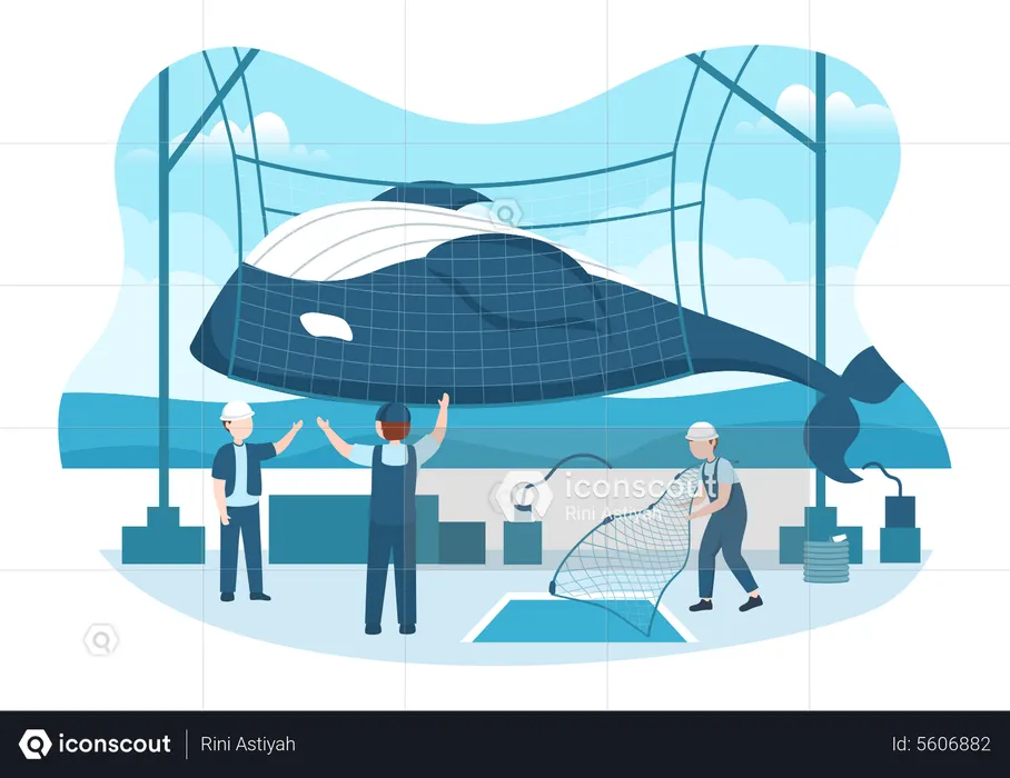 Caça à baleia por pescador  Ilustração