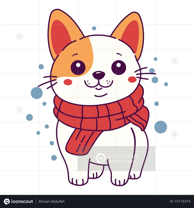 Filhote de cachorro fofo usando cachecol na temporada de inverno  Ilustração