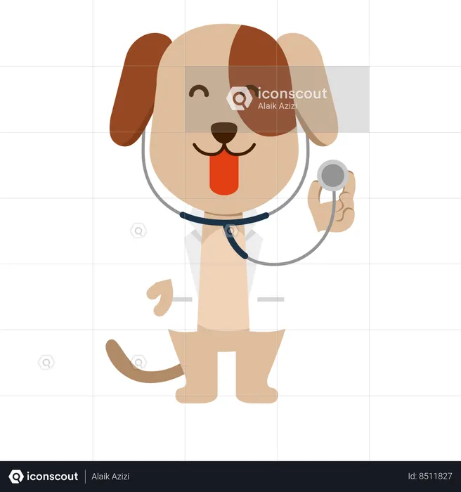 Cão atua como médico veterinário  Ilustração