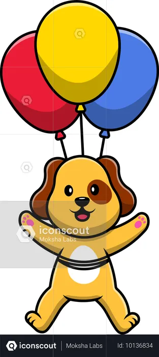 Cachorro flutuando com balão  Ilustração