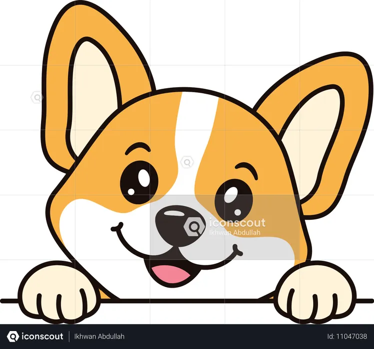 Filhote de cachorro marrom fofo personagem de desenho animado animal espiando com expressão feliz  Ilustração