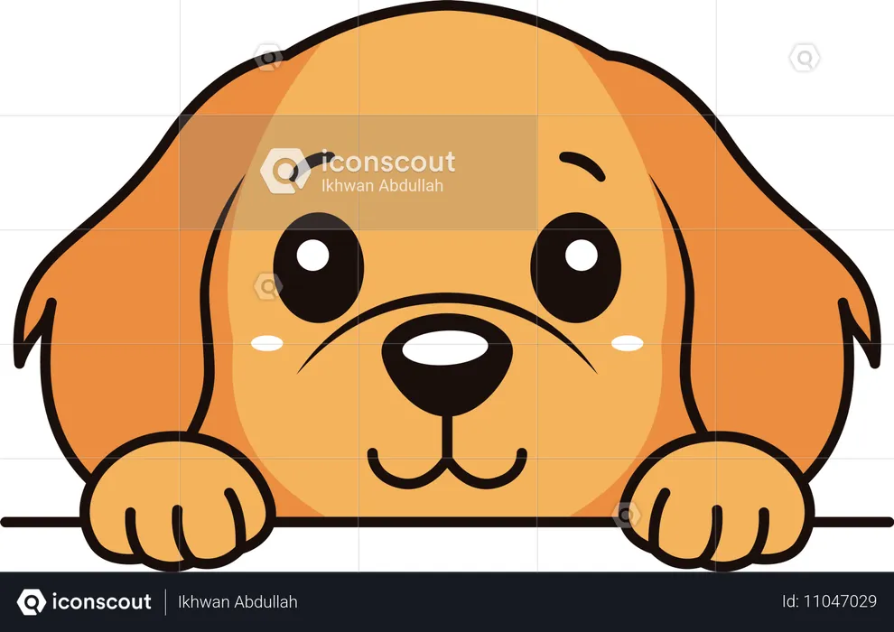 Filhote de cachorro marrom fofo personagem de desenho animado animal espiando com expressão feliz  Ilustração