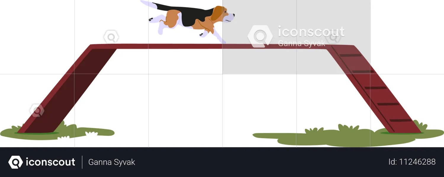 Cachorro andando em plataforma elevada  Ilustração