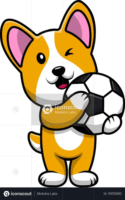 Cachorro segurando uma bola de futebol  Ilustração