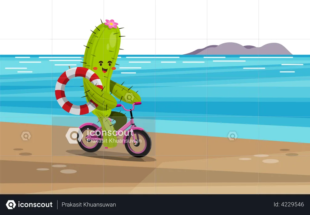 Cactus riding bicycle  Illustration