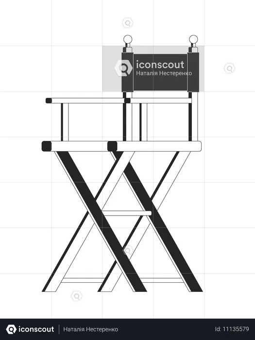 Cadeira de diretor objeto de linha 2D preto e branco  Ilustração