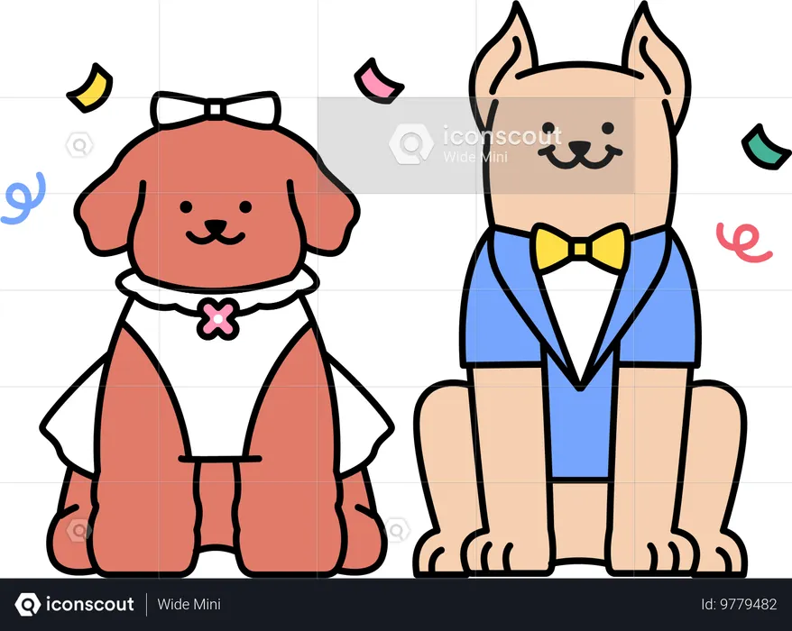 Cães de estimação celebram casamento  Ilustração