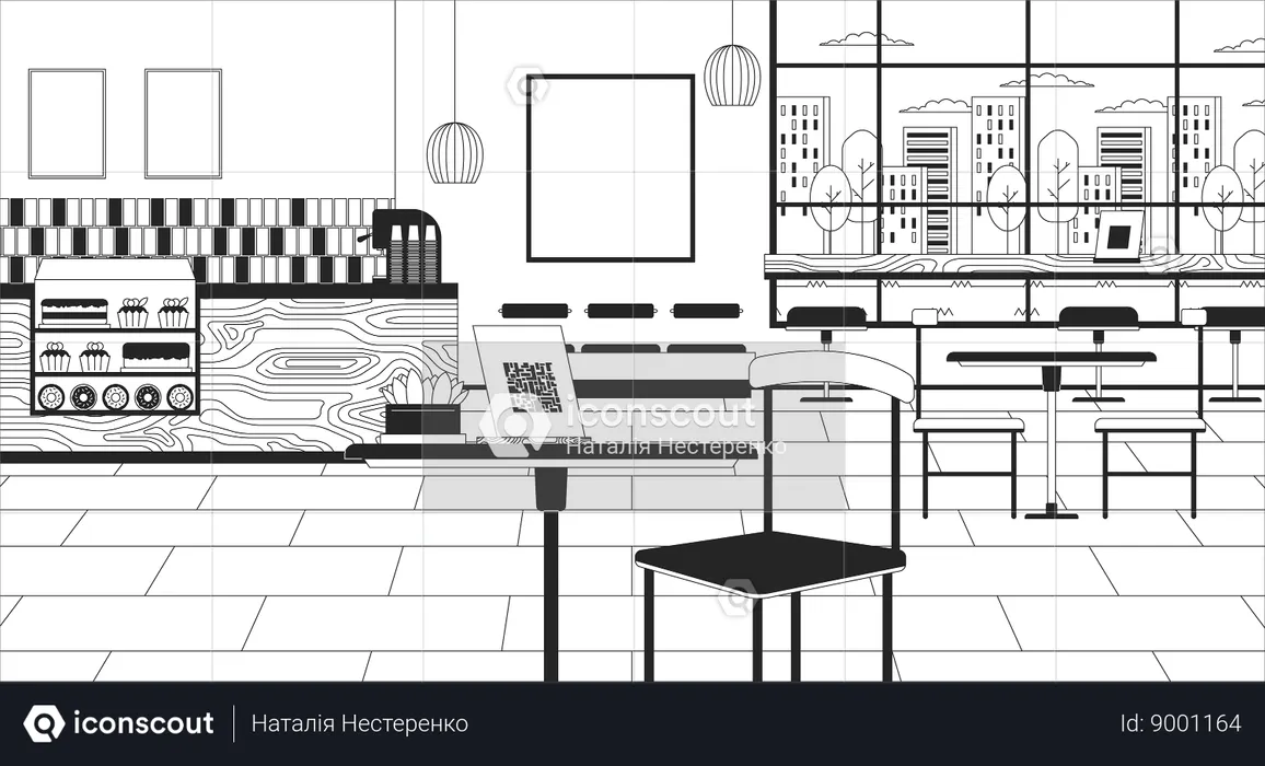 Café avec stand de code QR  Illustration