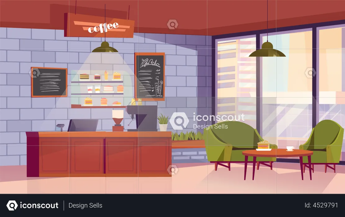 Interior de cafetería  Ilustración