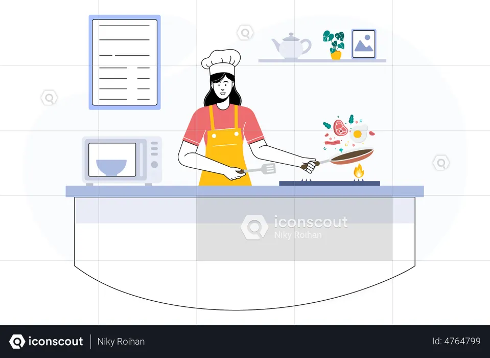 Cozinheiro de café fazendo comida  Ilustração