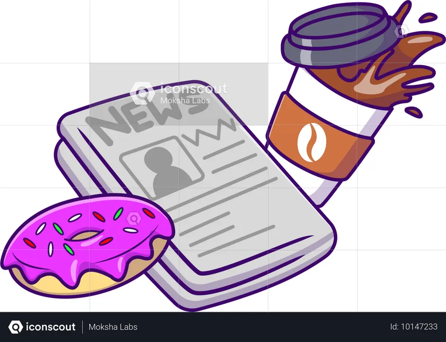 Donut de café y periódico  Ilustración