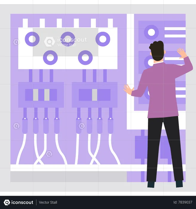 Caixa de circuito de fixação de eletricista masculino  Ilustração