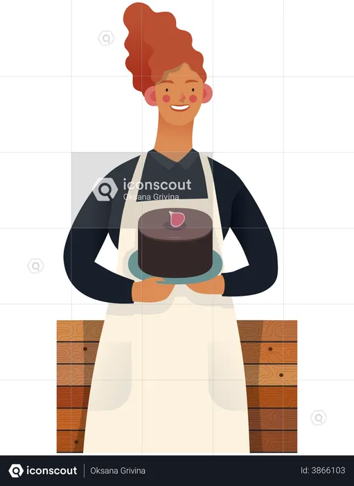 Cake Shop Owner holding cake  Illustration