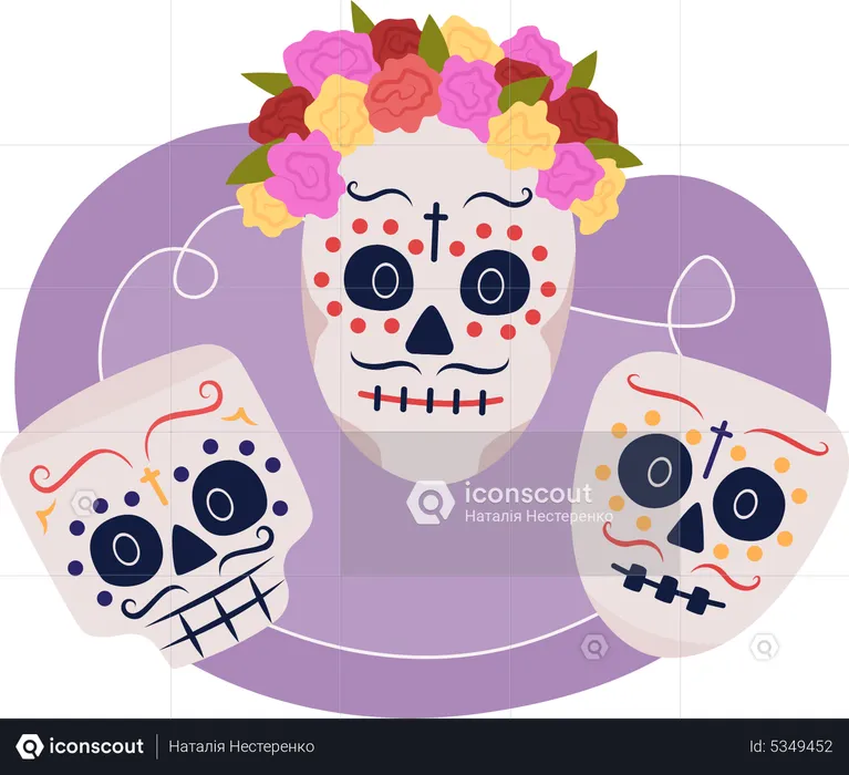 Calavera skull masks  Illustration