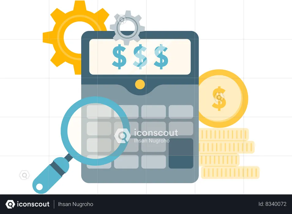 Calculadora y lupa  Ilustración