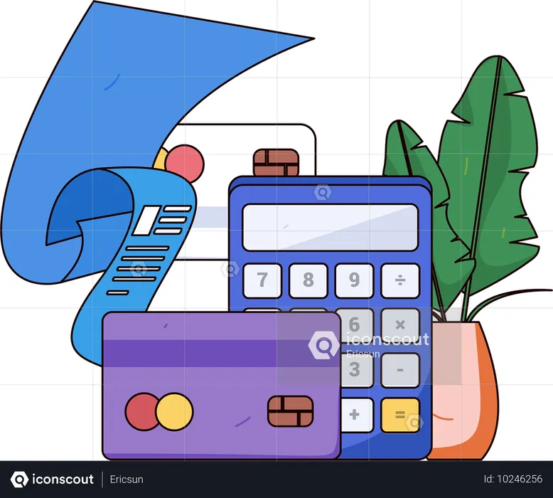 Calculando contas de compras na calculadora  Ilustração