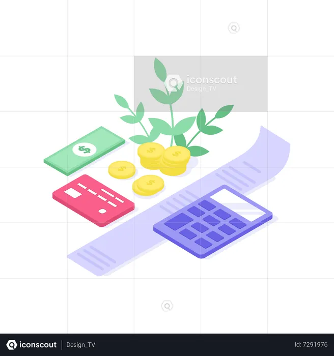 Calculator and counting money  Illustration