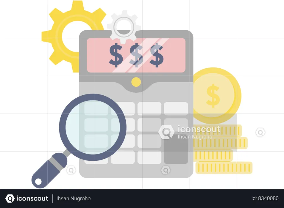 Calculator and magnifying glass  Illustration