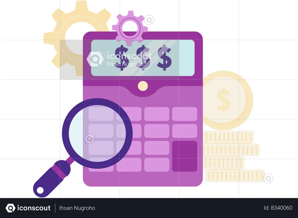 Calculator and magnifying glass  Illustration