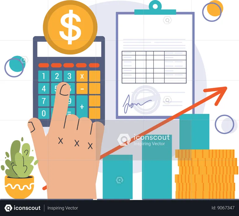 Cálculo financiero con tabla de crecimiento.  Ilustración