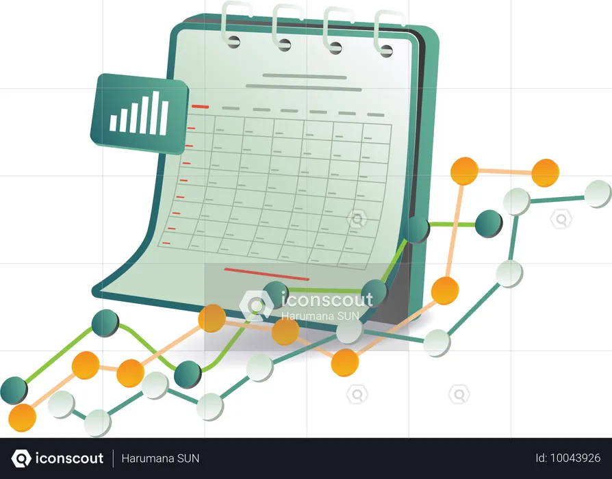 Calendar with graph chart showing monthly data  Illustration