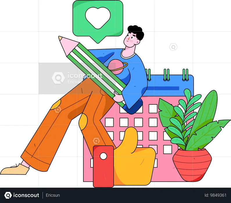 Hombre haciendo cronograma de retroalimentación  Ilustración