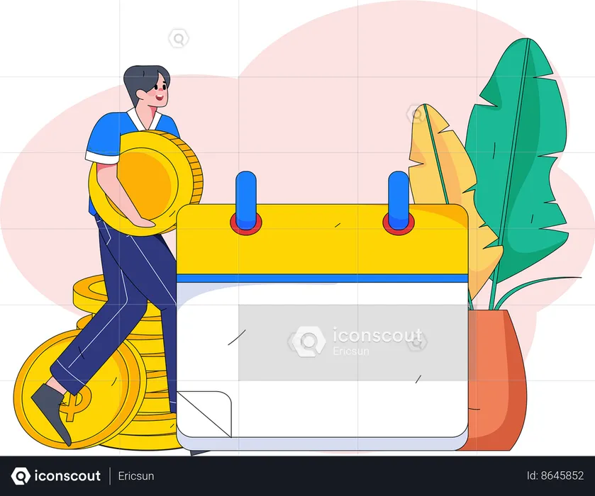 Hombre haciendo calendario financiero  Ilustración