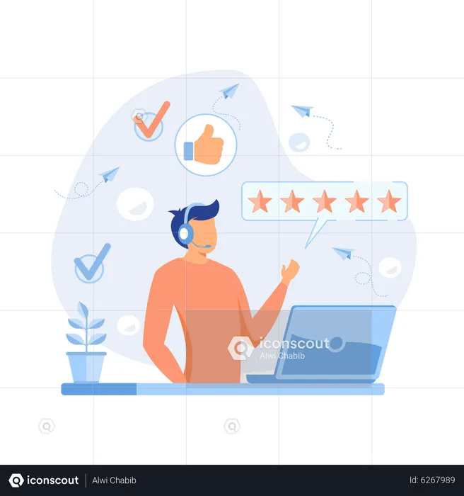 Call center agent with headset  Illustration