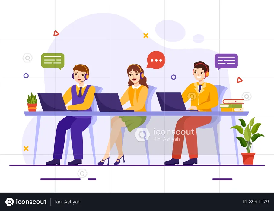 Call Center staff talking with customers  Illustration