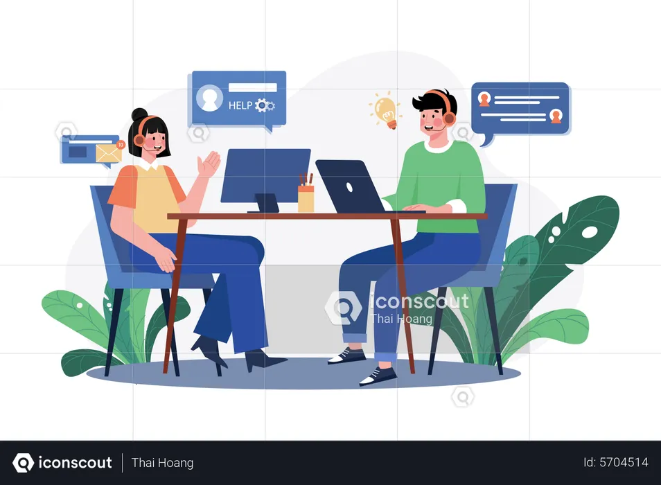 Call Centre Employees helping customers  Illustration