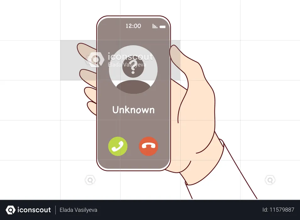 Call from unknown caller on phone screen in person hand for spam or unsolicited advertising concept  Illustration