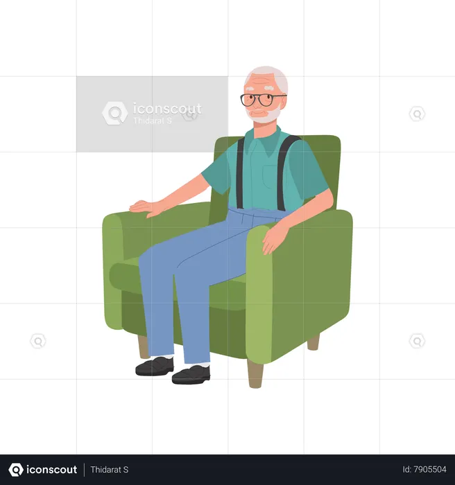 Calm Aging man Lounging Comfortably on the couch  Illustration