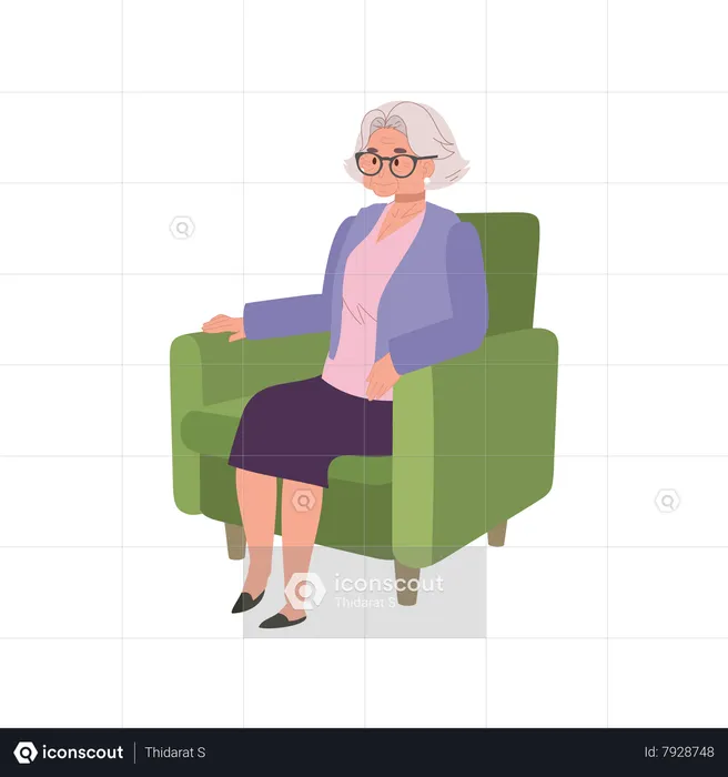 Calm Aging Woman Lounging Comfortably on couch  Illustration