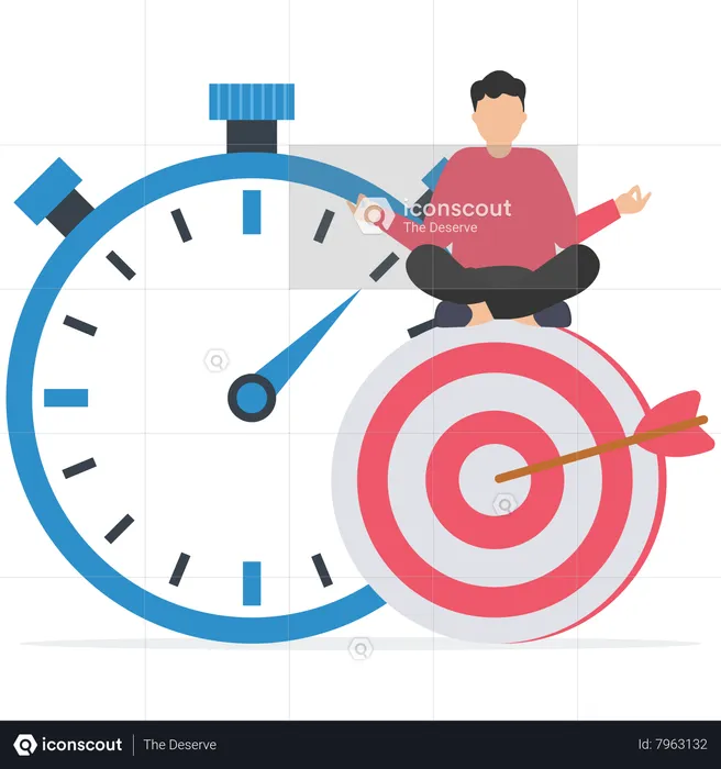 Calm businessman meditate on target and stopwatch  Illustration