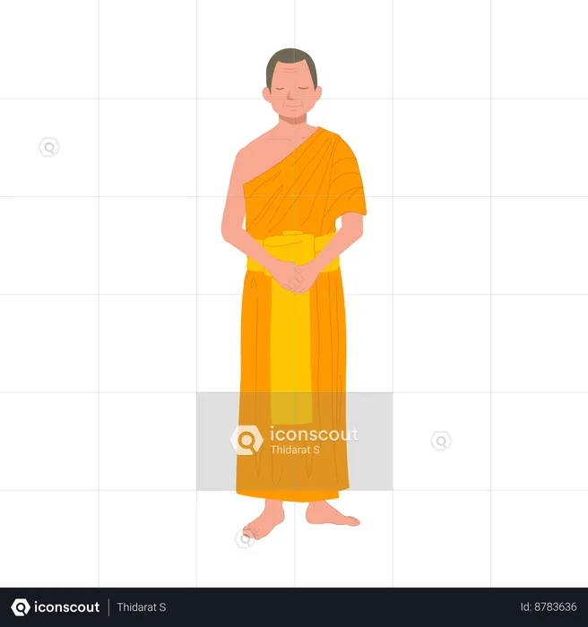 Calm demeanour Thai Monk in Traditional Robes  Illustration
