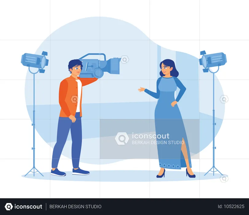 Cameraman films actress scene using  modern camera  Illustration