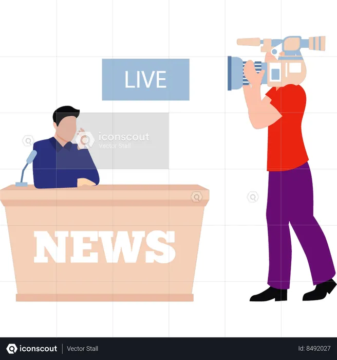 Cameraman recording live news  Illustration