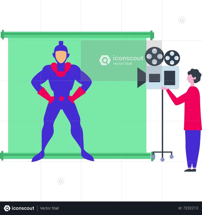 Cameraman shooting superhero movie  Illustration