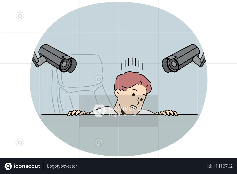 Câmeras de vigilância sobre local de trabalho deixam homem desconfortável  Ilustração