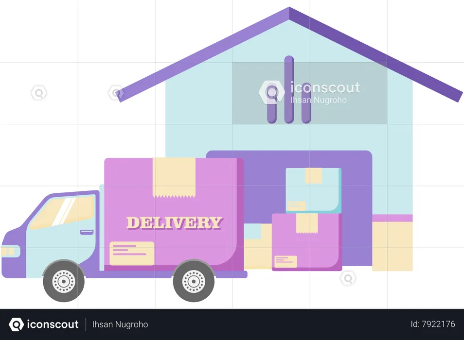 Camion de livraison et entrepôt de marchandises  Illustration