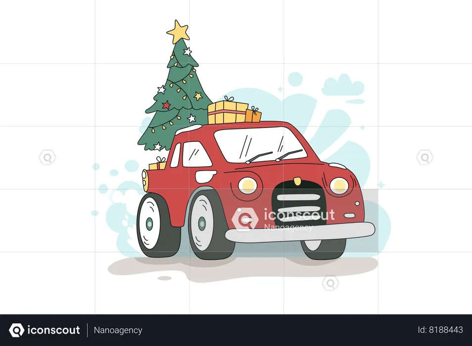 Camioneta con árbol de Navidad  Ilustración