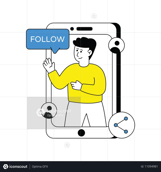 Un homme lance la campagne Follow Me sur les réseaux sociaux  Illustration