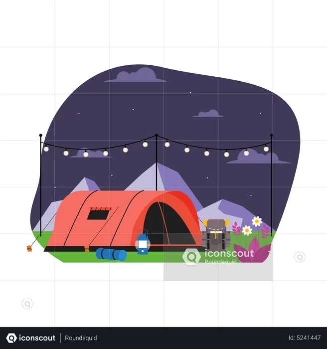 Campamento de aventura en las montañas  Ilustración