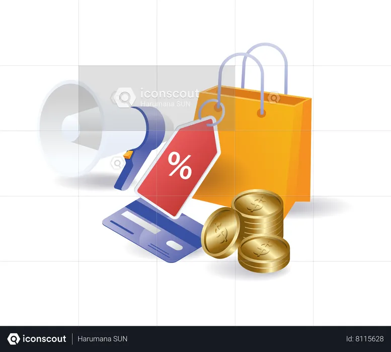 Campaña de compras online con descuento.  Ilustración