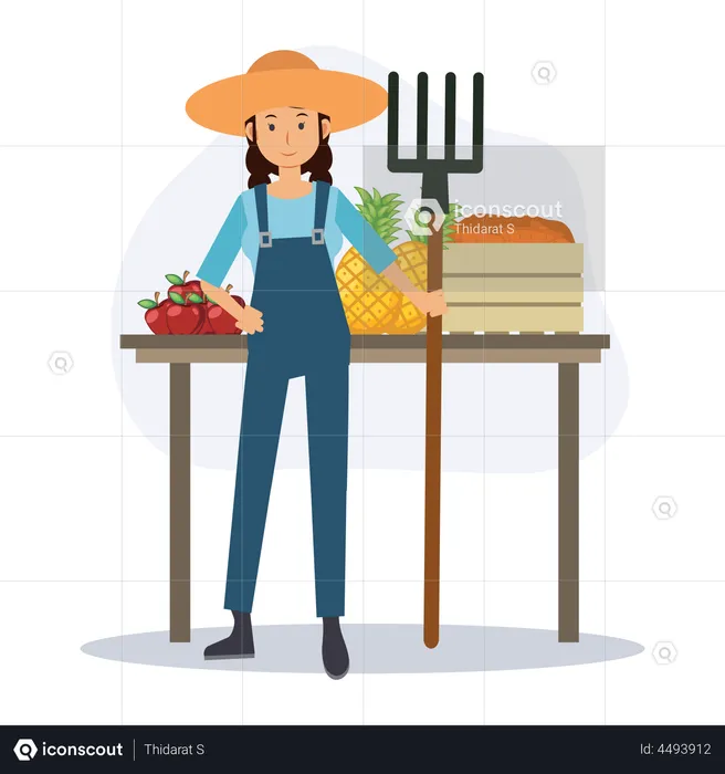 Agricultora con frutas  Ilustración