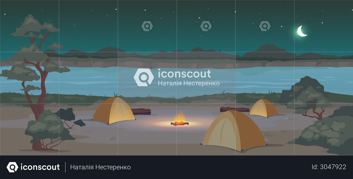 Campground at night  Illustration