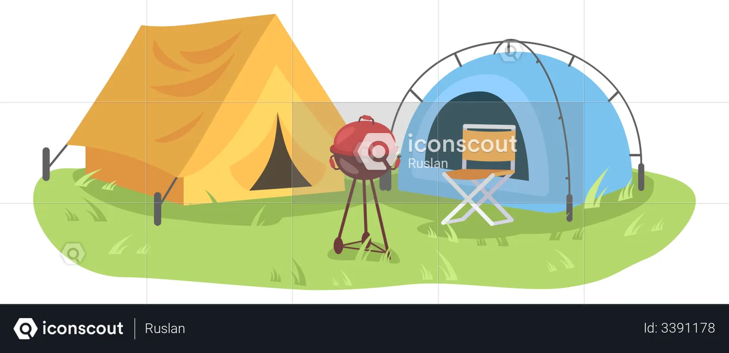 Campground with barbeque  Illustration